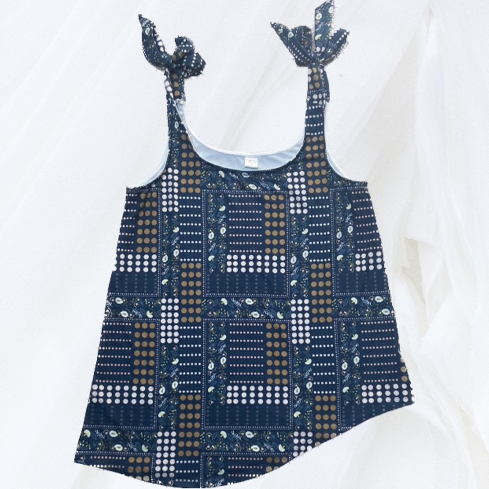 Nanu navy blue asymmetric floral and dot pattered flowy tank top